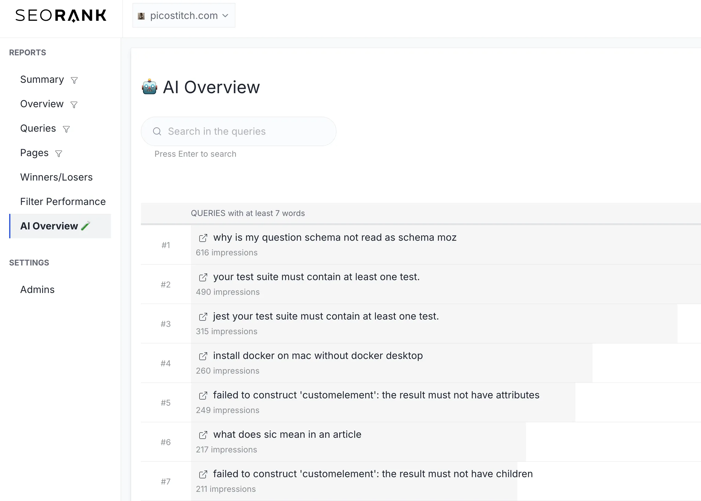 All picostitch AI queries
