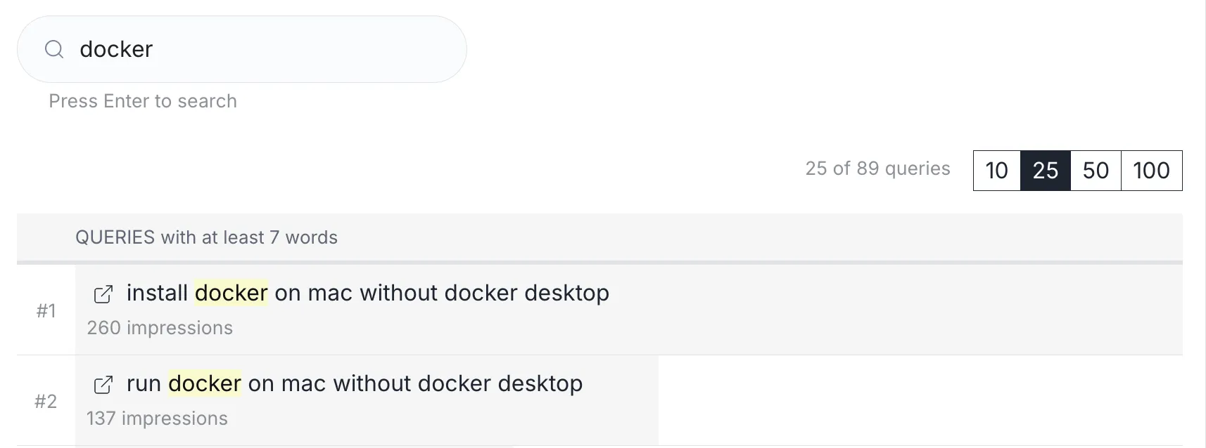 The AI Overview filtered for docker