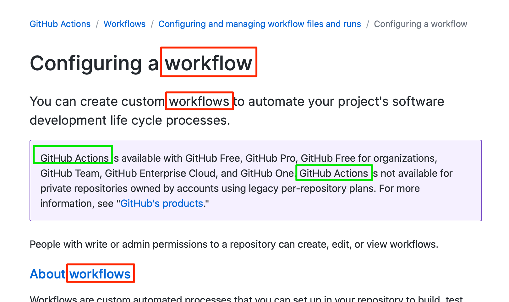 Both terms "action" and "workflow" are used.